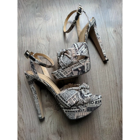 Charlotte Olympia Gazette Print News Heels Womens EU 36 Platform Sandals rare - Picture 1 of 12